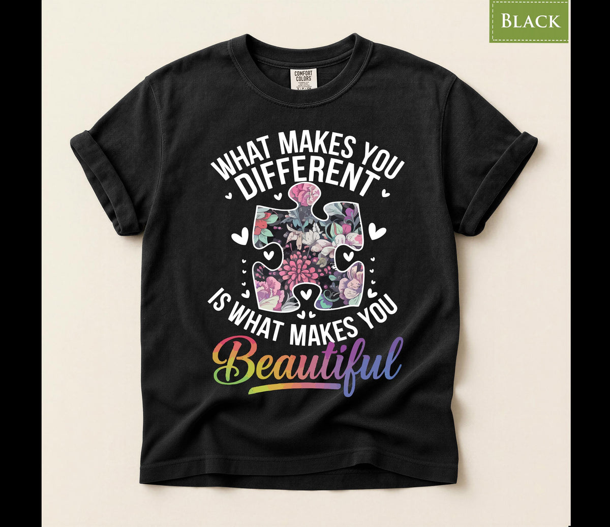 Comfort Colors® Autism Awareness Shirt, Floral Puzzle Piece Tee, Neurodiversity Teacher Gift