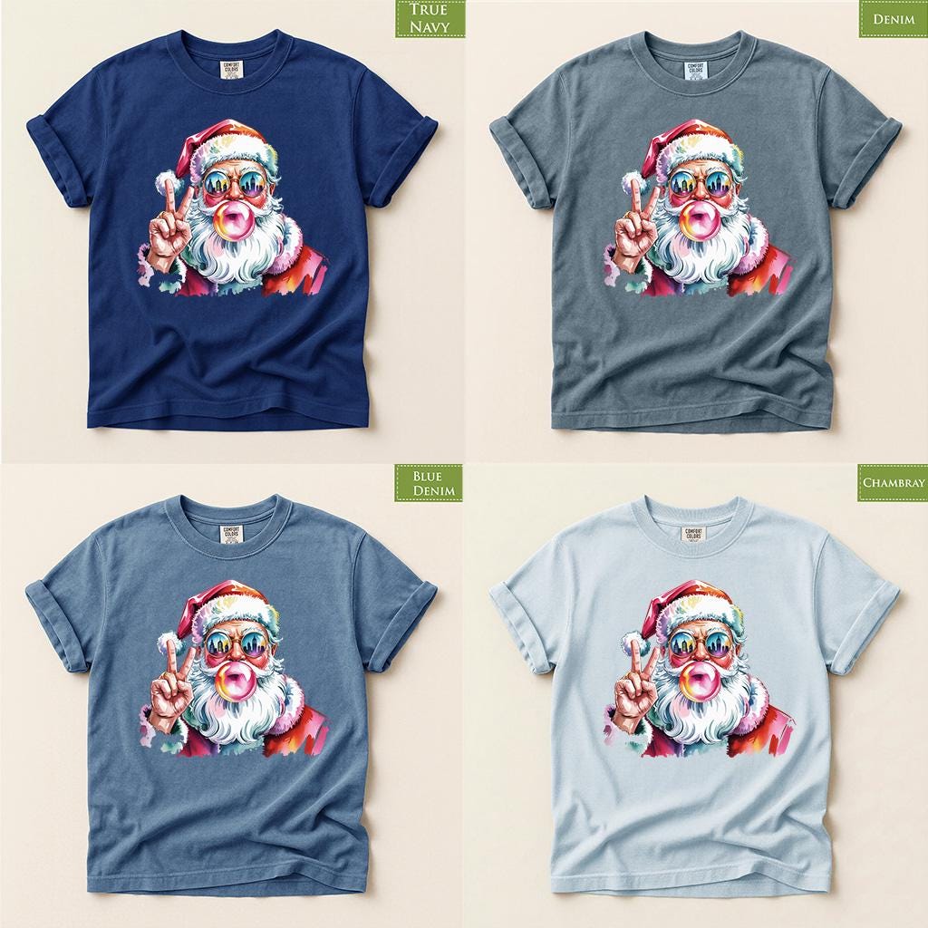 Comfort Colors® Christmas Shirt, Retro Santa Tee, Bubble Gum Santa, Colorful Holiday Graphic, Xmas Gift