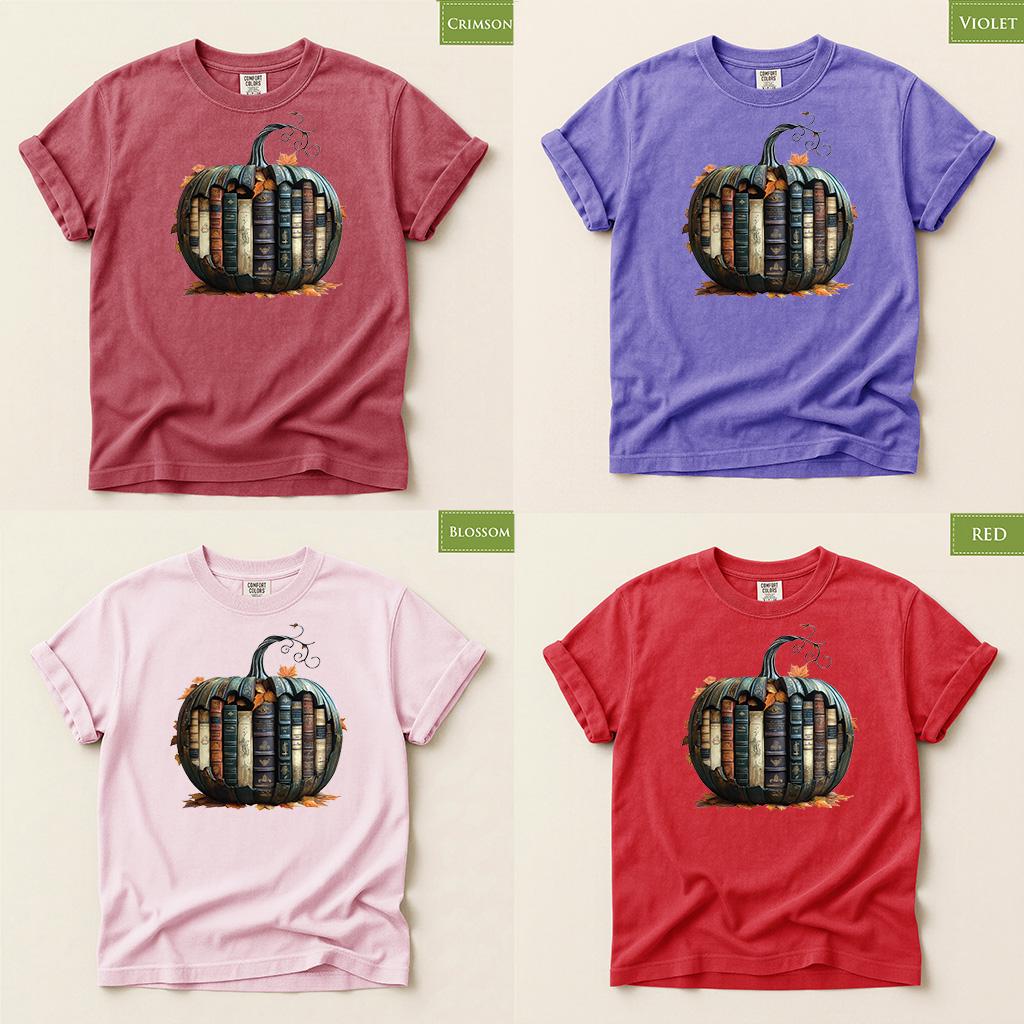 Comfort Colors® Book Pumpkin Shirt, Fall Reading Tee, Autumn Book Lover Gift, Cozy Library Shirt, Back to School