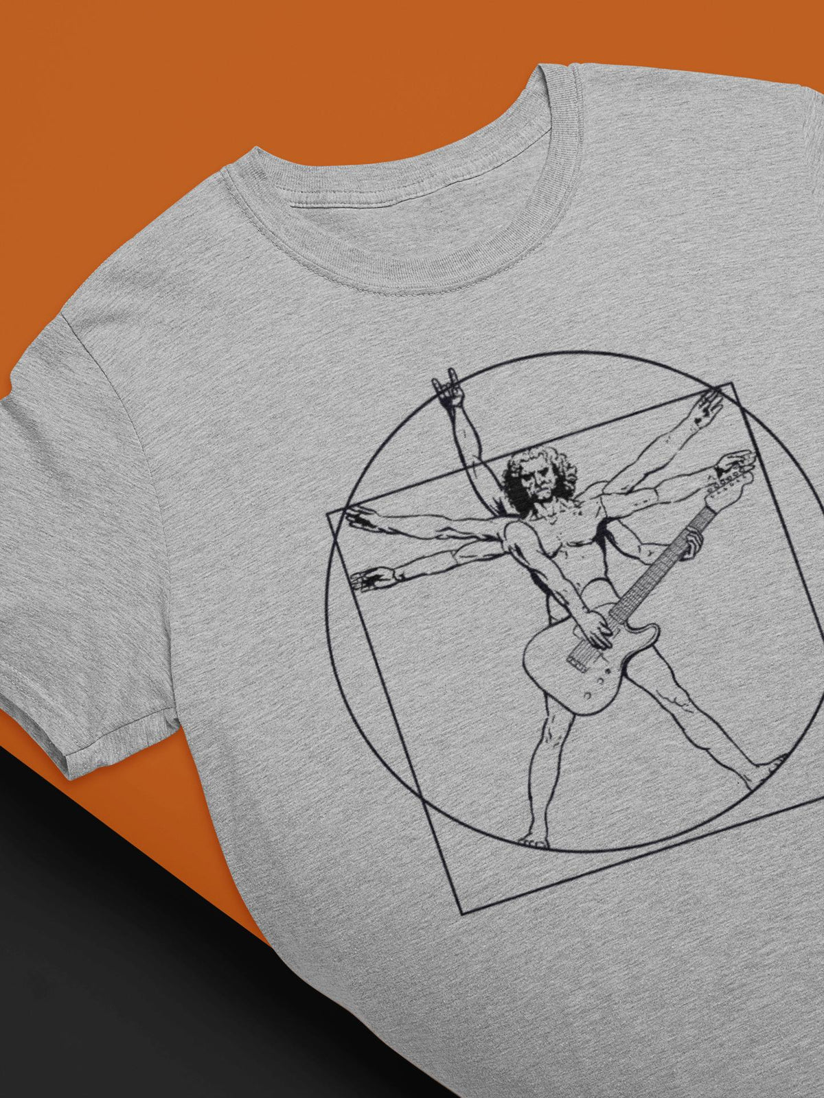 Mens Vitruvian Guitarist Guitar Funny Spoof Da Vinci T shirt Tee Top T-shirt
