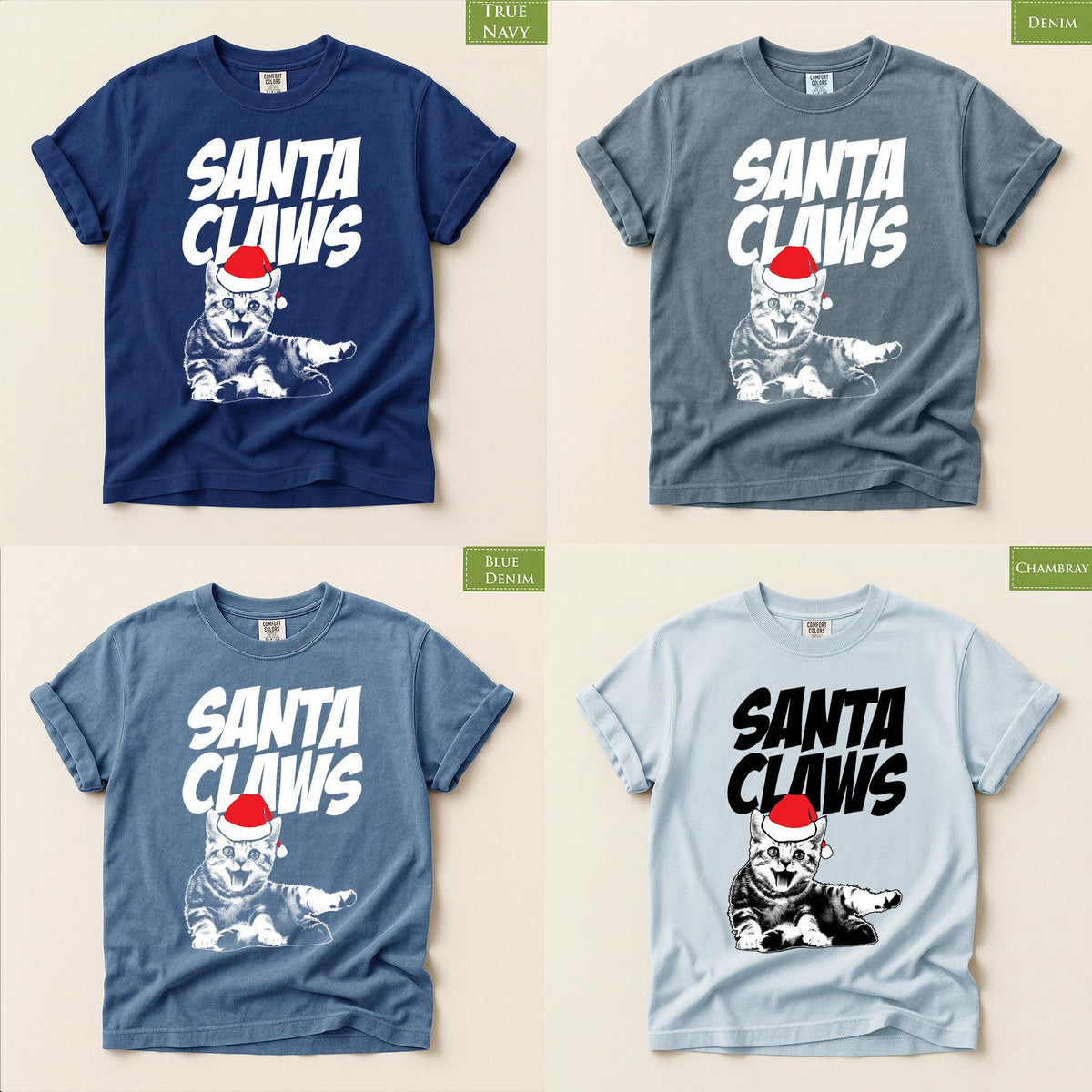 Comfort Colors® Santa Claws Shirt, Funny Cat Christmas Tee, Santa Cat Holiday Graphic, Christmas Gift