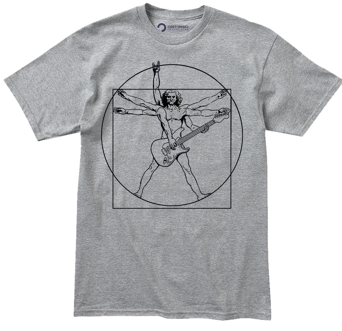 Mens Vitruvian Guitarist Guitar Funny Spoof Da Vinci T shirt Tee Top T-shirt