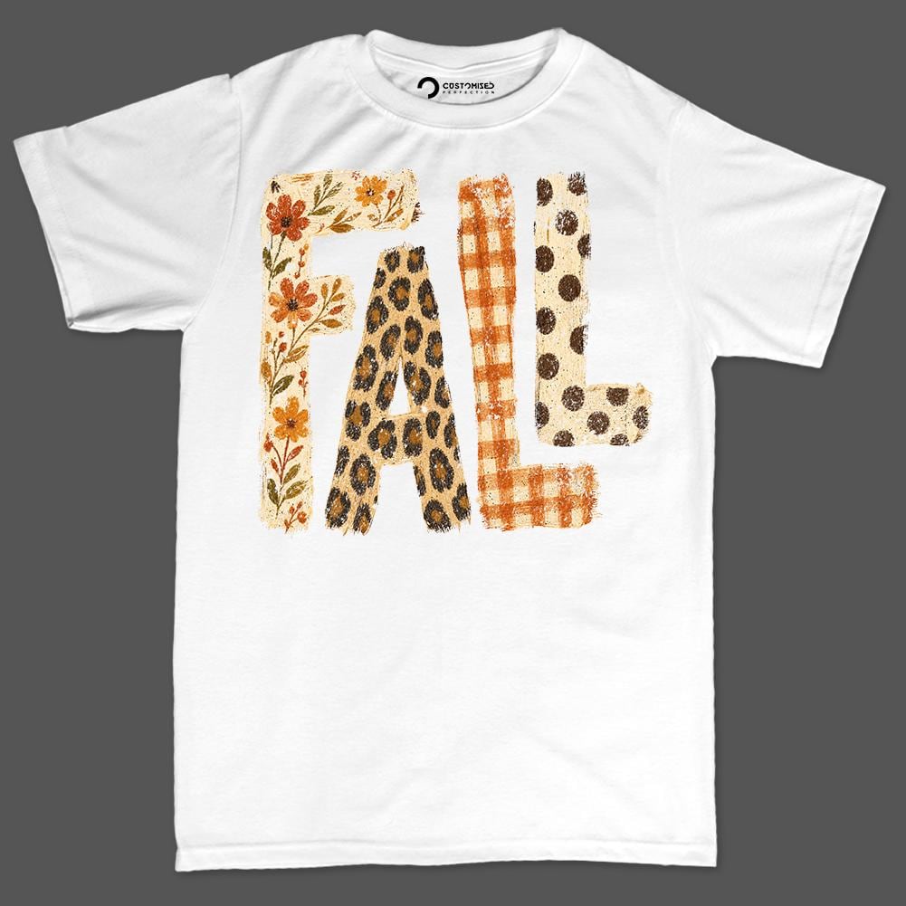 Comfort Colors® Fall Patch Halloween Style Graphic Tee, Autumn Floral Leopard Print Shirt
