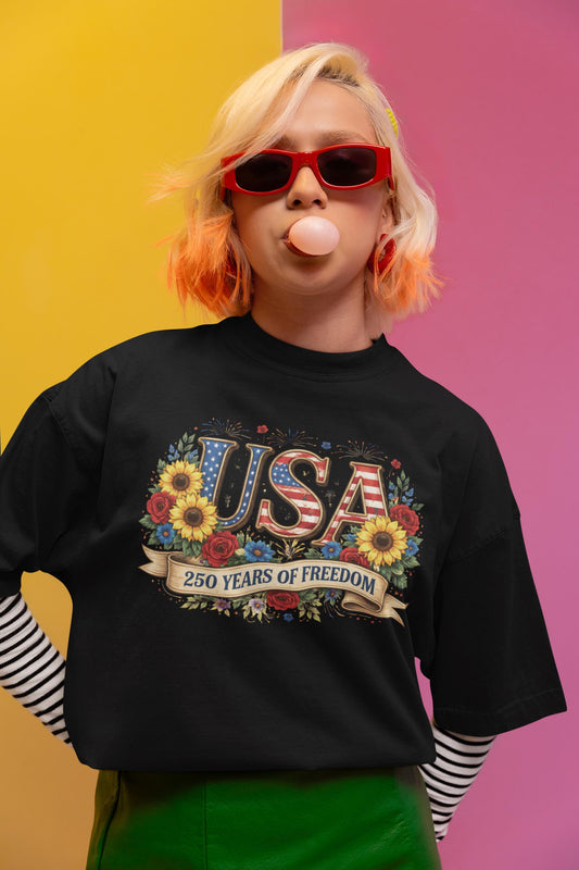 USA Floral Shirt, Vintage Comfort Colors® Tee, 250 Years Freedom, Patriotic Flower