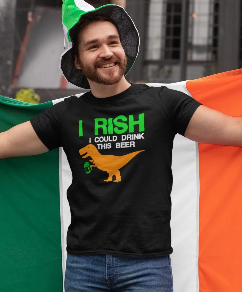 Funny Irish Dinosaur T-Shirt, Leprechaun T-Rex Tee, Ireland Leprochon Top