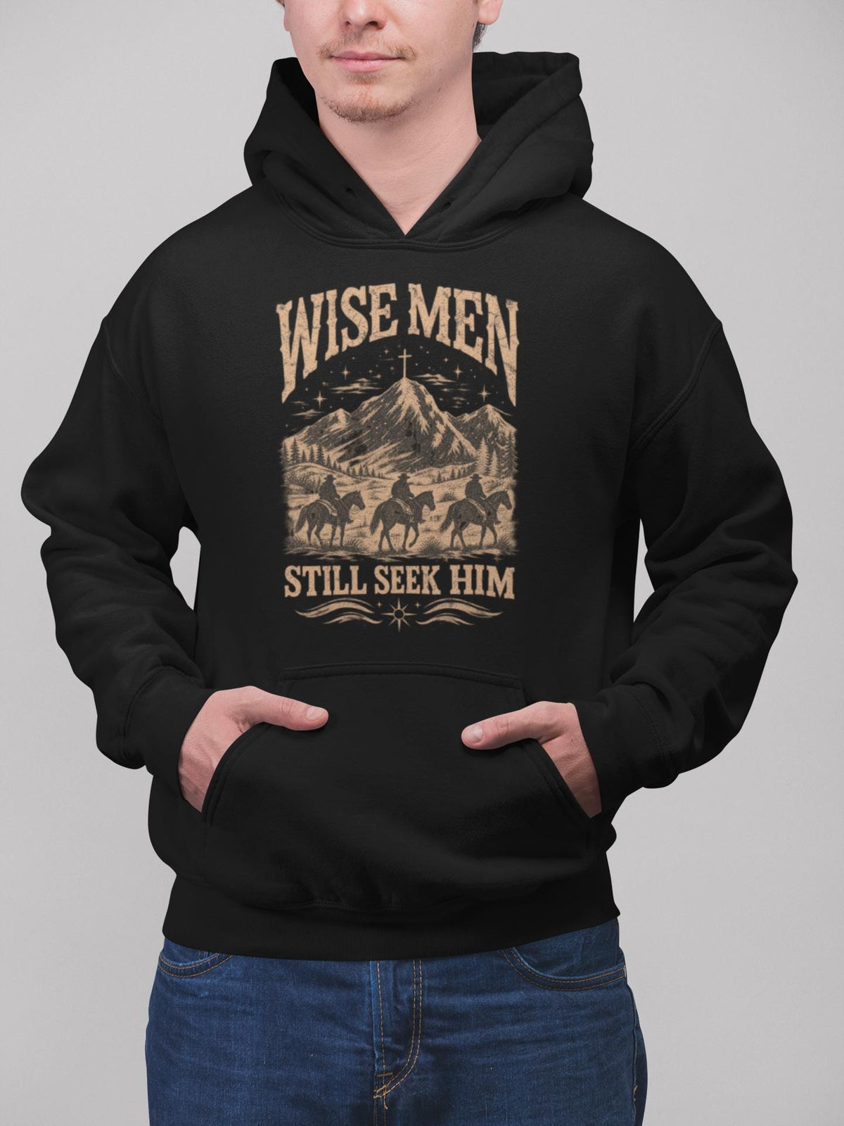 Wise Men Still Seek Him Shirt, Christian Cowboy T-Shirt, Faith Western Mountain Hoodie, Cross Star Sweatshirt, Religious Cowboy Tee Gift
