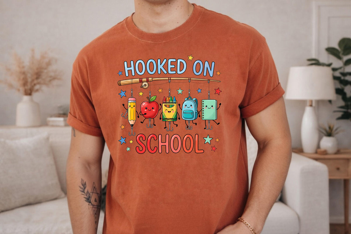 Comfort Colors® Hooked on School Fishing Teacher Shirt, Classroom Student Gift, First Day Back Tee