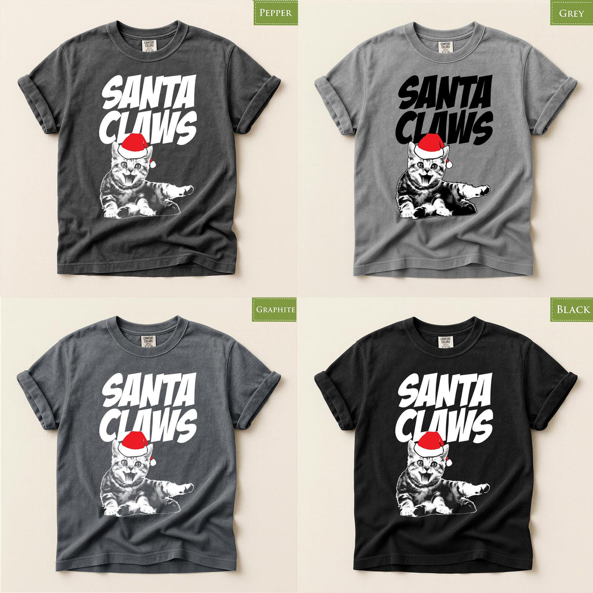 Comfort Colors® Santa Claws Shirt, Funny Cat Christmas Tee, Santa Cat Holiday Graphic, Christmas Gift