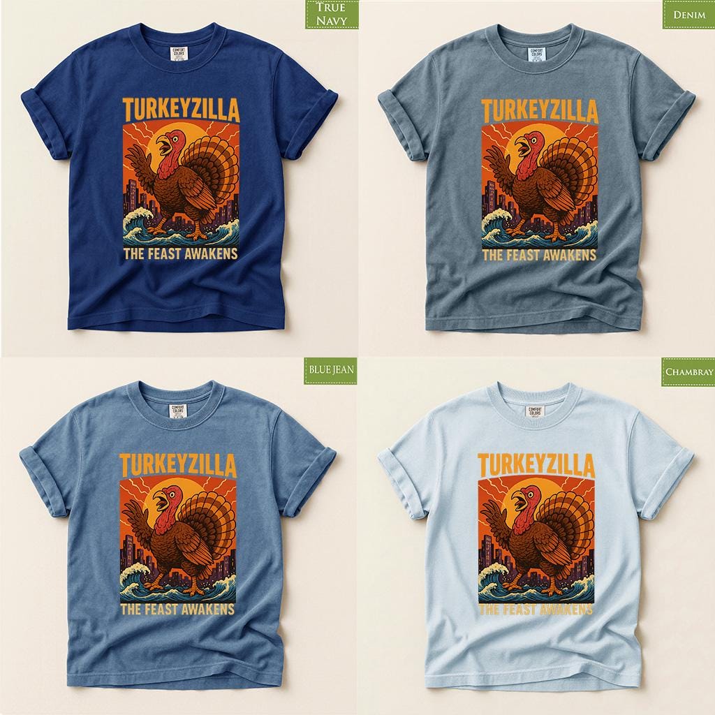Comfort Colors® Turkeyzilla Thanksgiving Shirt, Funny Turkey Graphic Tee, Retro Fall Gift