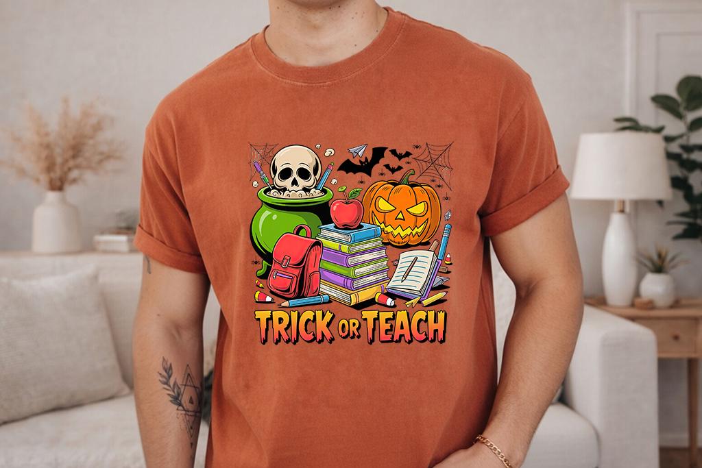 Comfort Colors® Trick or Teach Shirt, Halloween Teacher Tee, Back to School top, Spooky Classroom Fall Educator Gift