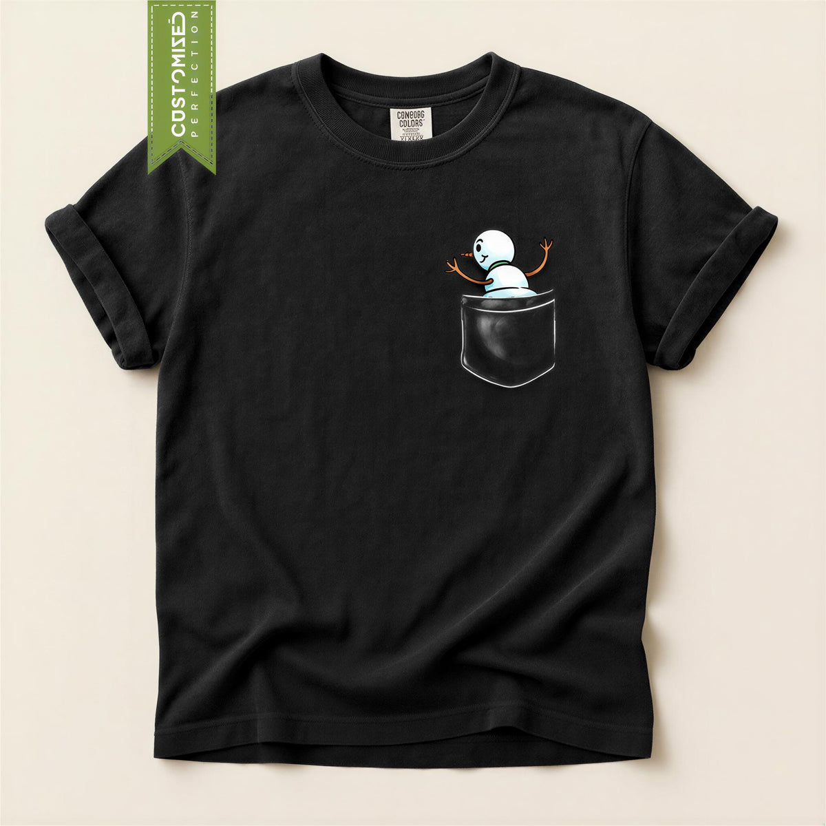 Comfort Colors® Snowman Pocket Christmas Shirt, Cute Holiday Tee, Funny Snowman Graphic, Christmas Gift