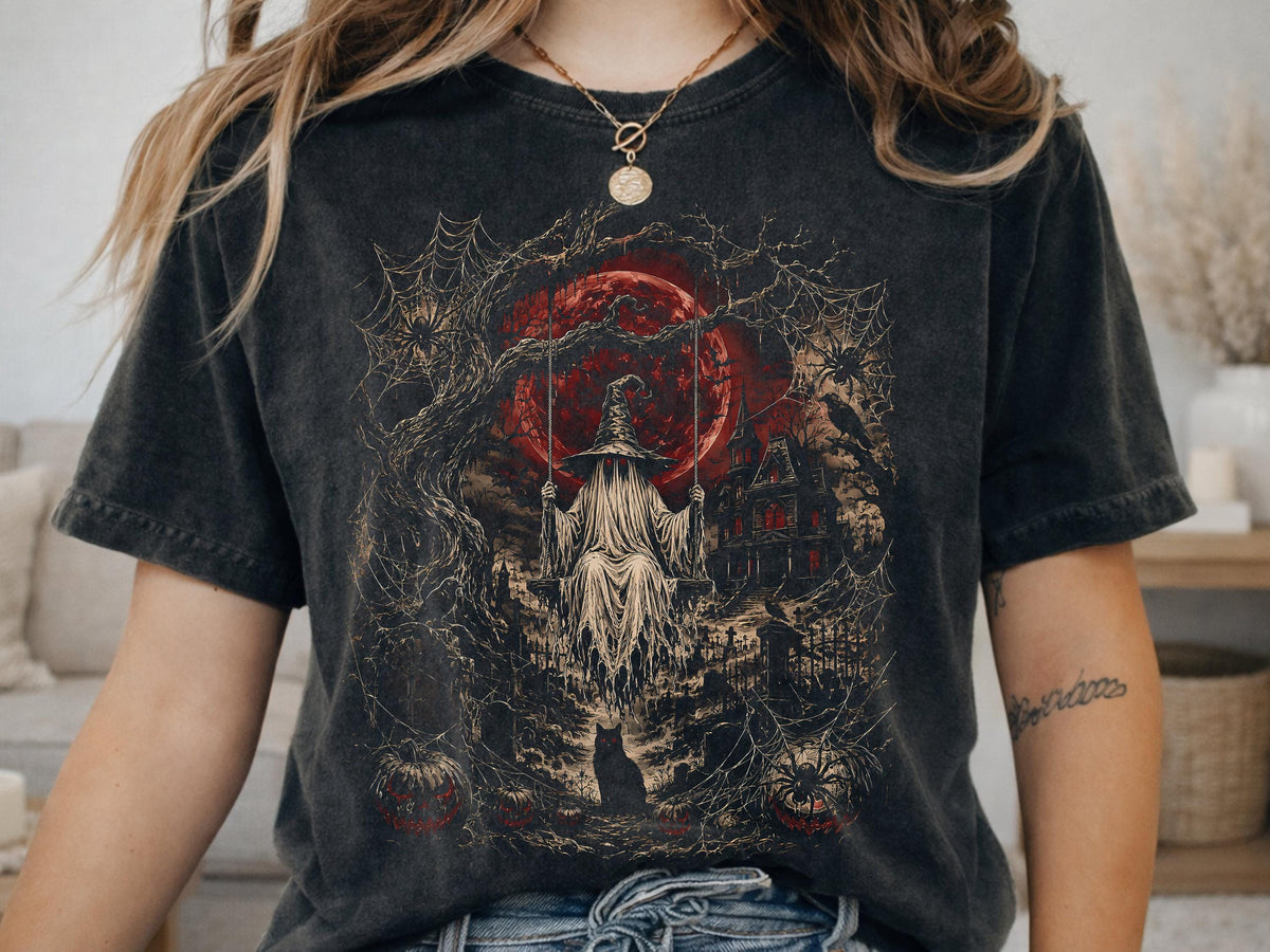 Comfort Colors® Haunted Witch Ghost Graphic Tee, Gothic Cemetery Shirt, Halloween Spooky Apparel Gift