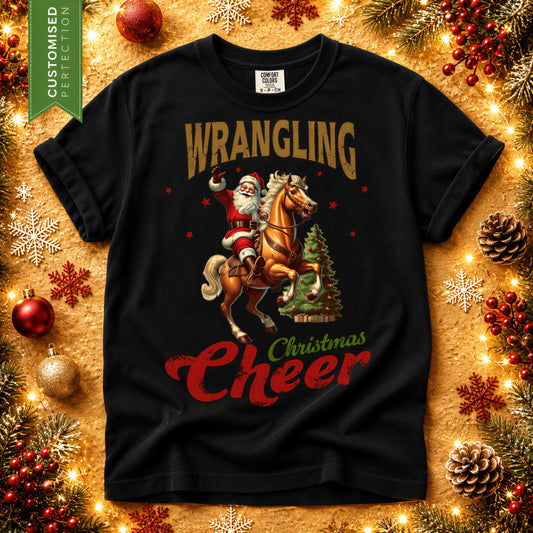 Comfort Colors® Christmas Shirt, Vintage Santa Riding Horse Tee, Wrangling Christmas Cheer, Western Holiday