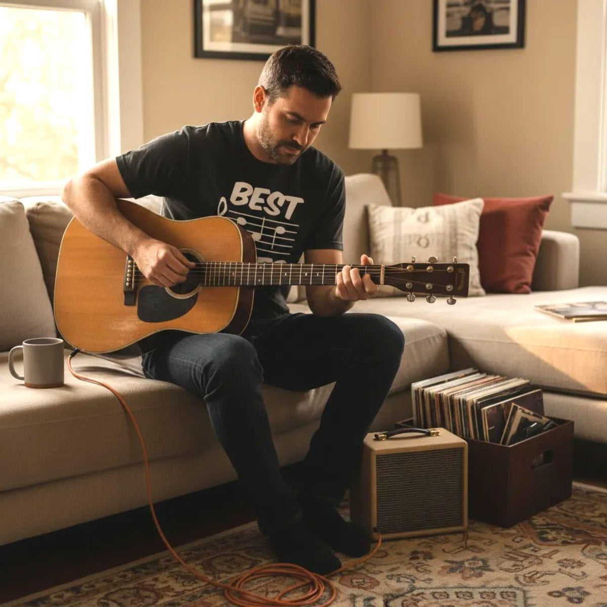 Mens Best Dad Ever Music Shirt, Comfort Colors® Musician Father Gift, Funny Papa Tee