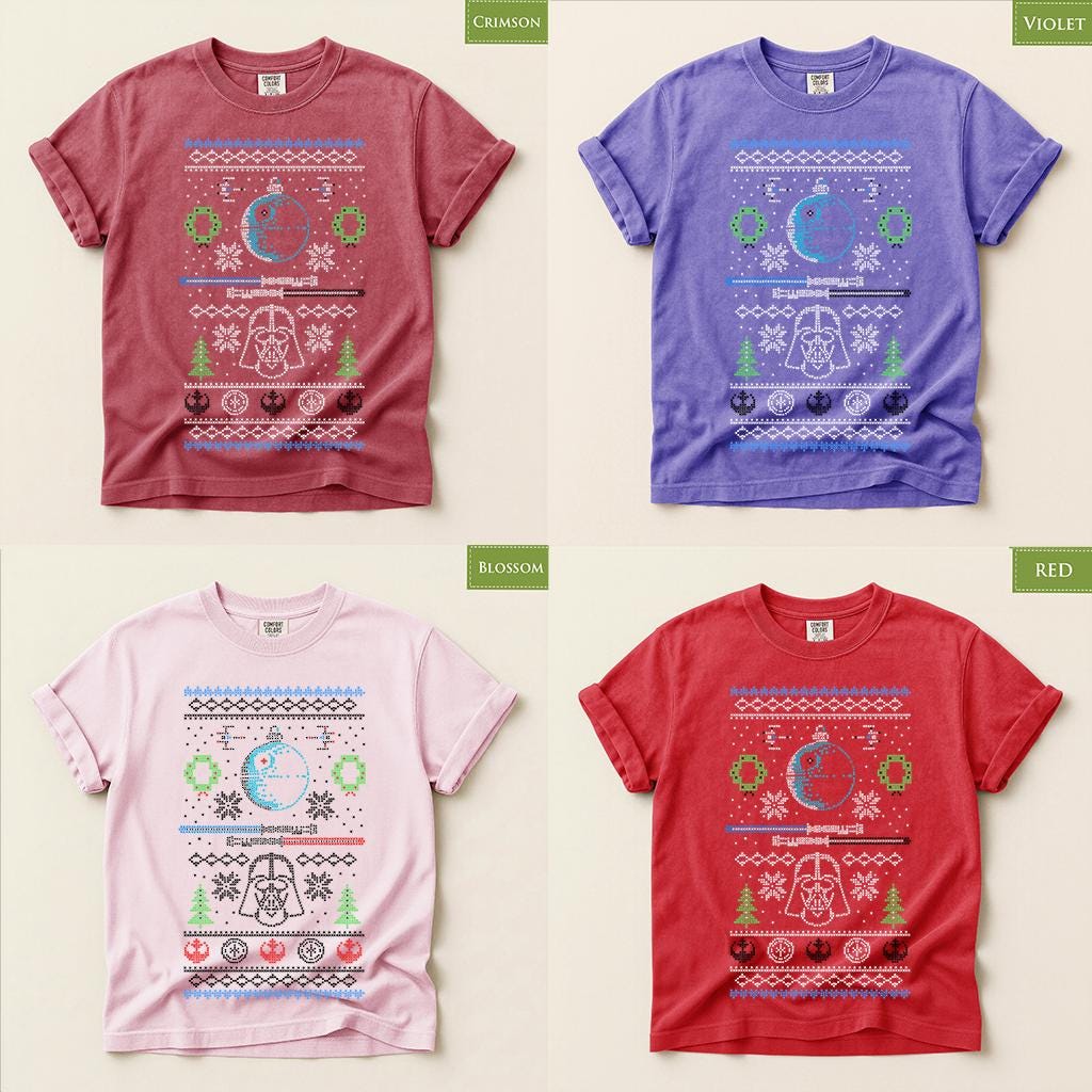 Comfort Colors® Dark Side Christmas Shirt, Space Battle Holiday Tee, Retro Christmas Sweater Graphic, Sci Fi Gift