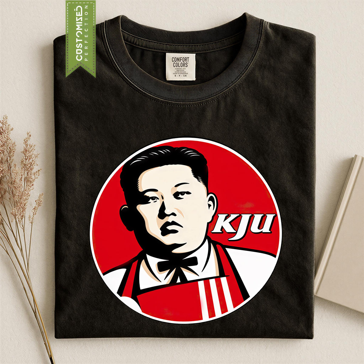 Comfort Colors® KJU Kim Jong Un Shirt, Political Parody Graphic Tee, Kentucky Fried Logo Satire - Humor Gift, Retro Inspired T-Shirt