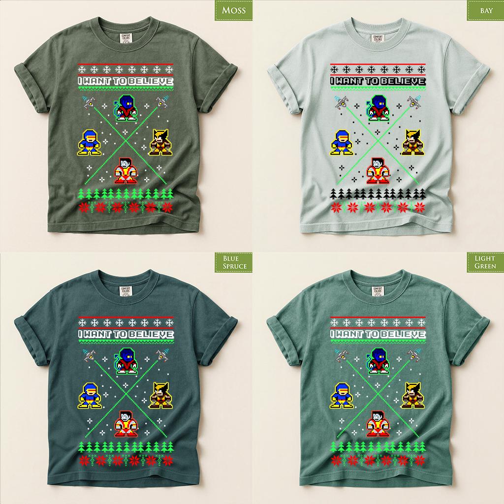Comfort Colors® I Want to Believe Christmas Shirt, Alien Holiday Tee, Retro Pixel Art Christmas Graphic, Festive Gift