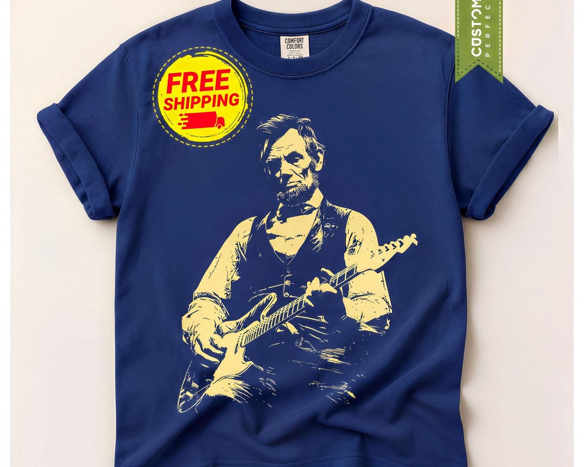 Comfort Colors® Abraham Lincoln Guitar Shirt, Retro Style Tee, Gift for Guitarist
