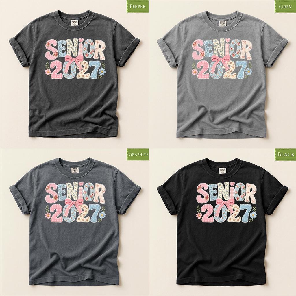 Comfort Colors® Senior 2027 Shirt, Coquette Patchwork Graduation Tee, Class of 2027 Bow Gift