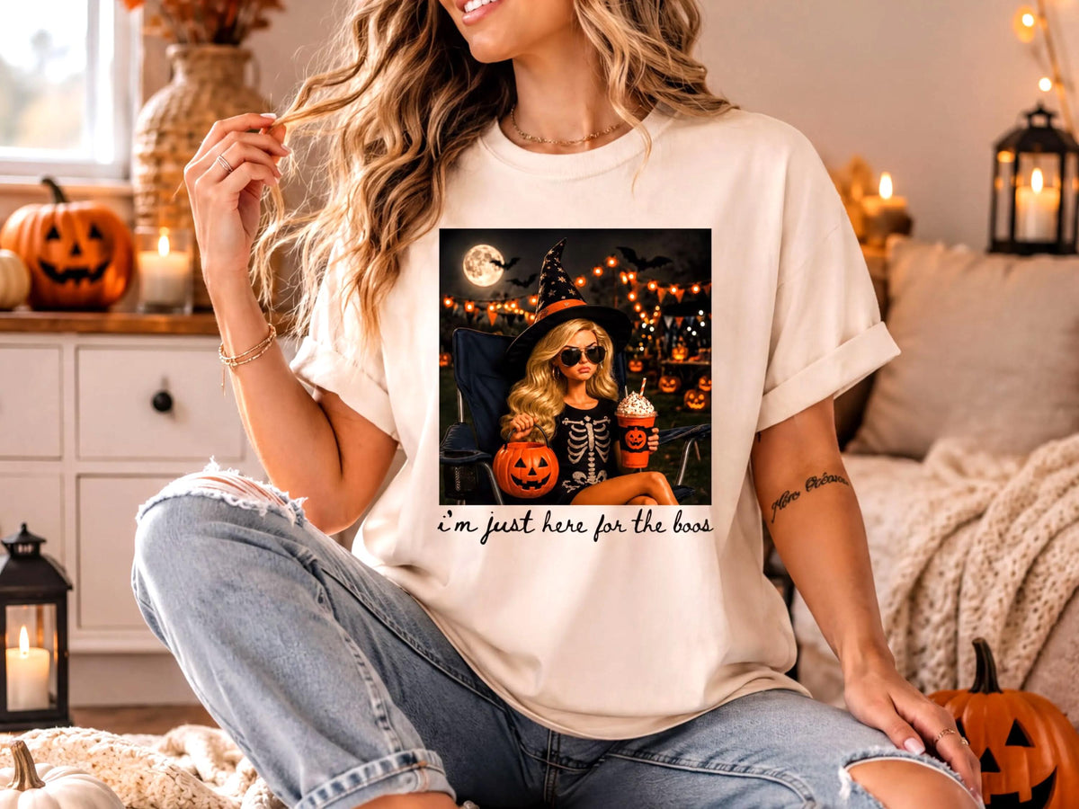 Comfort Colors® Pumpkin Spice Latte Doll T-Shirt, Halloween I'm Just Here for the Boos TShirt, Spooky Season Tee