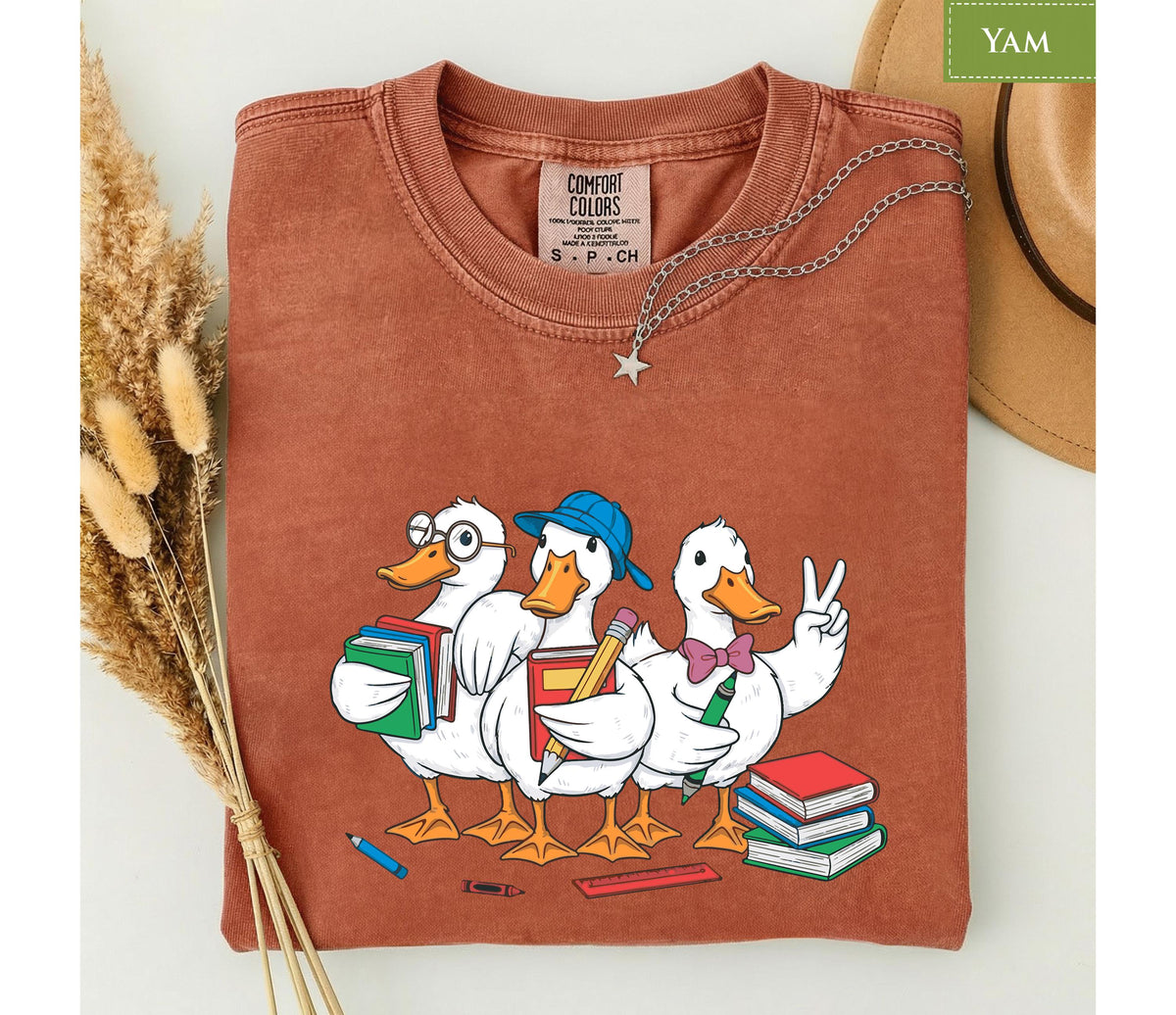 Comfort Colors® Funny Duck Goose Back to School T-Shirt, Cute Teacher Student First Day Classroom Tee Gift