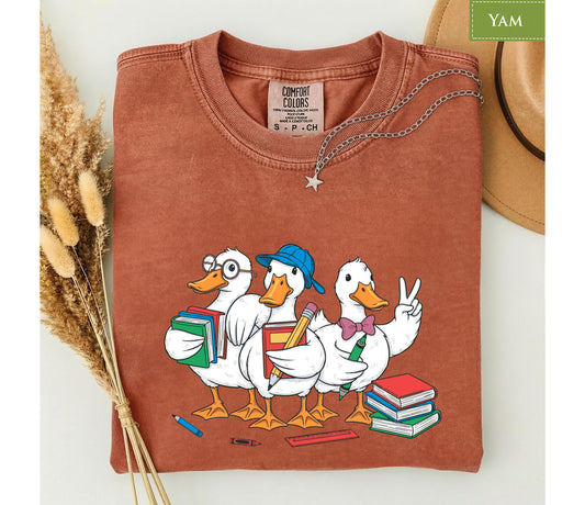 Comfort Colors® Funny Duck Goose Back to School T-Shirt, Cute Teacher Student First Day Classroom Tee Gift