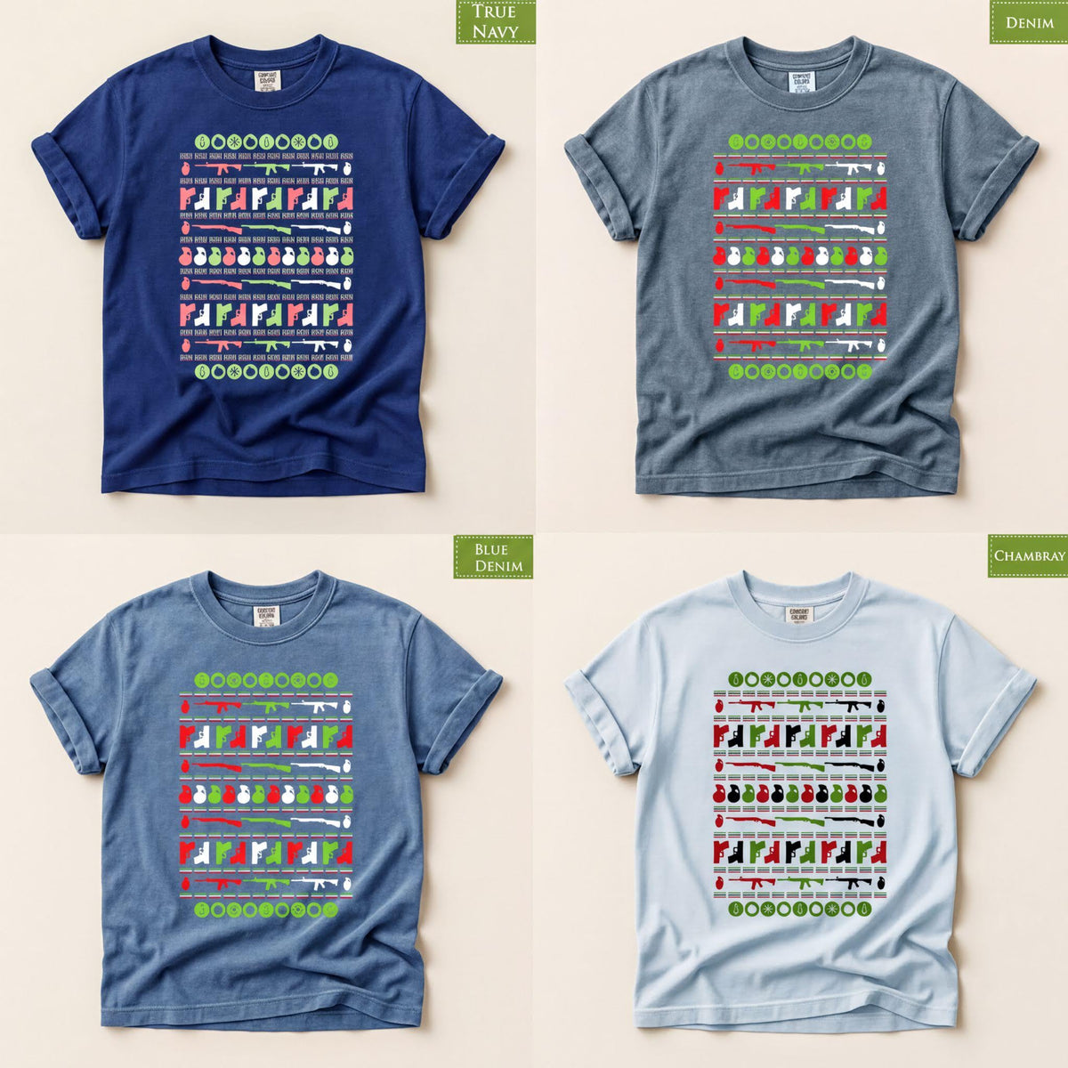 Comfort Colors® Christmas Gun Shirt, Firearm Holiday Tee, Retro Christmas Sweater Graphic, Funny Hunting Gift