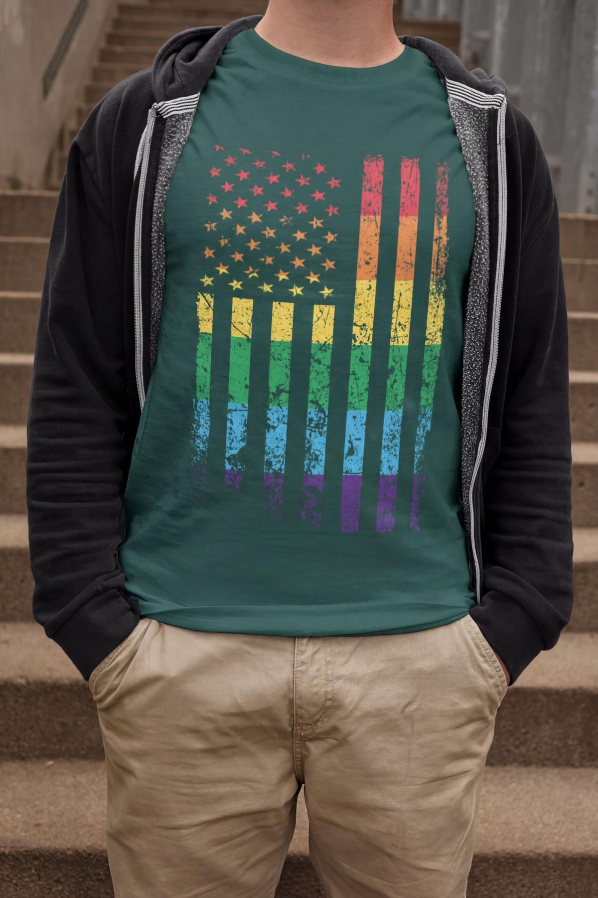LGBTQIA2+ American Rainbow USA Pride Flag Shirt, Comfort Colors® LGBT Gay Rights Tee Top