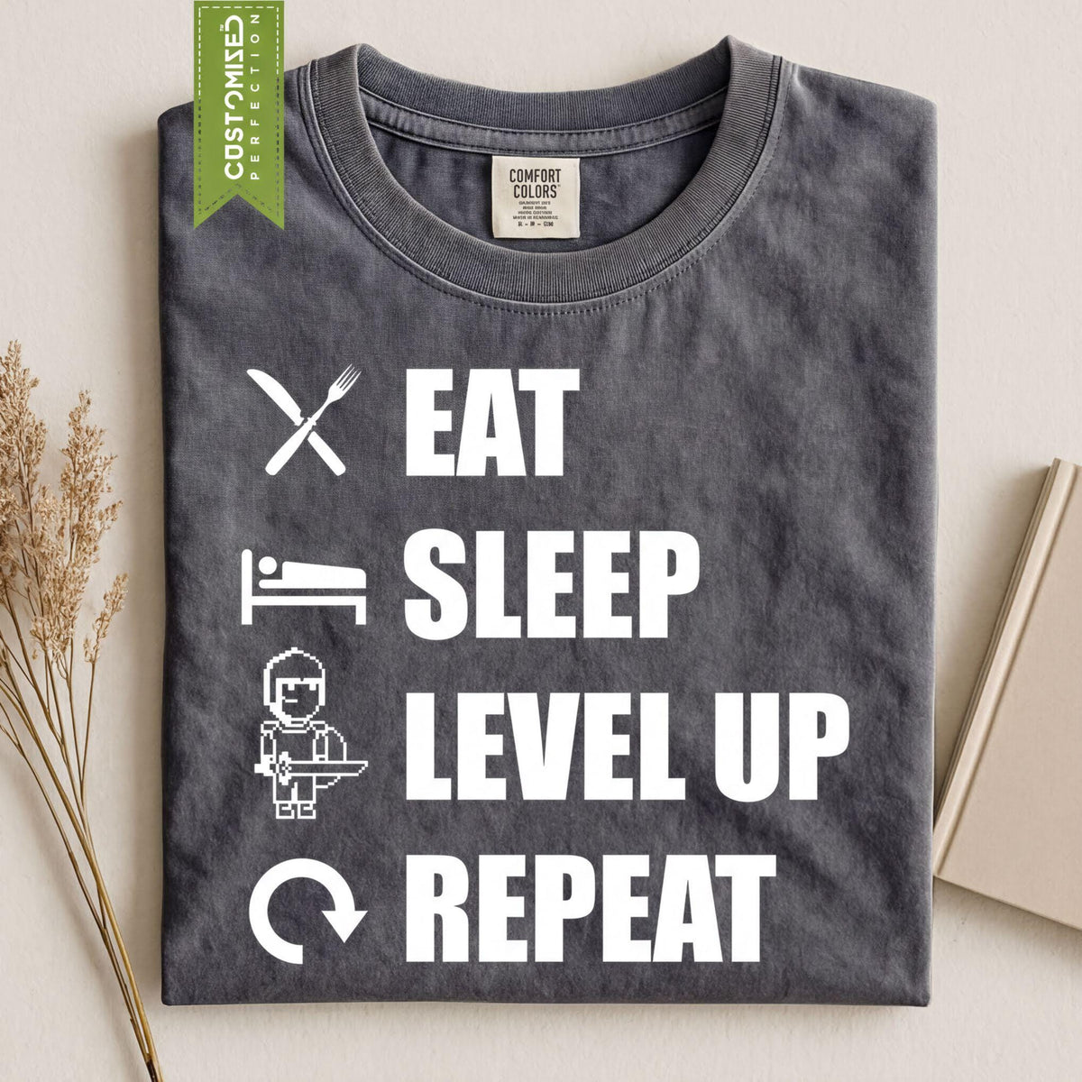 Gamer Shirt, Eat Sleep Level Up Repeat Tshirt, Funny Gaming Tee for Adult and Kids