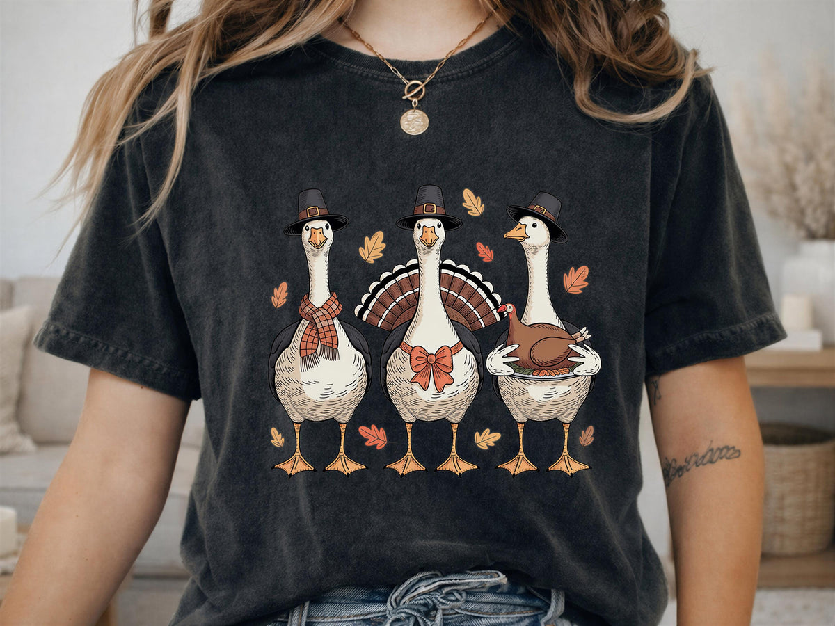 Comfort Colors® Thanksgiving Shirt, Funny Turkey Goose Tee, Pilgrim Bird Fall Graphic, Holiday Top