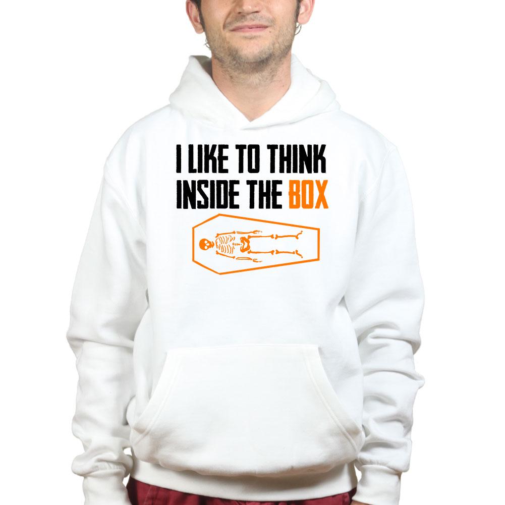 I Like To Think Inside The Box Shirt, Funny Skeleton Coffin T-Shirt, Punny Halloween Hoodie, Dark Humor Skeleton Sweatshirt, Tee Gift
