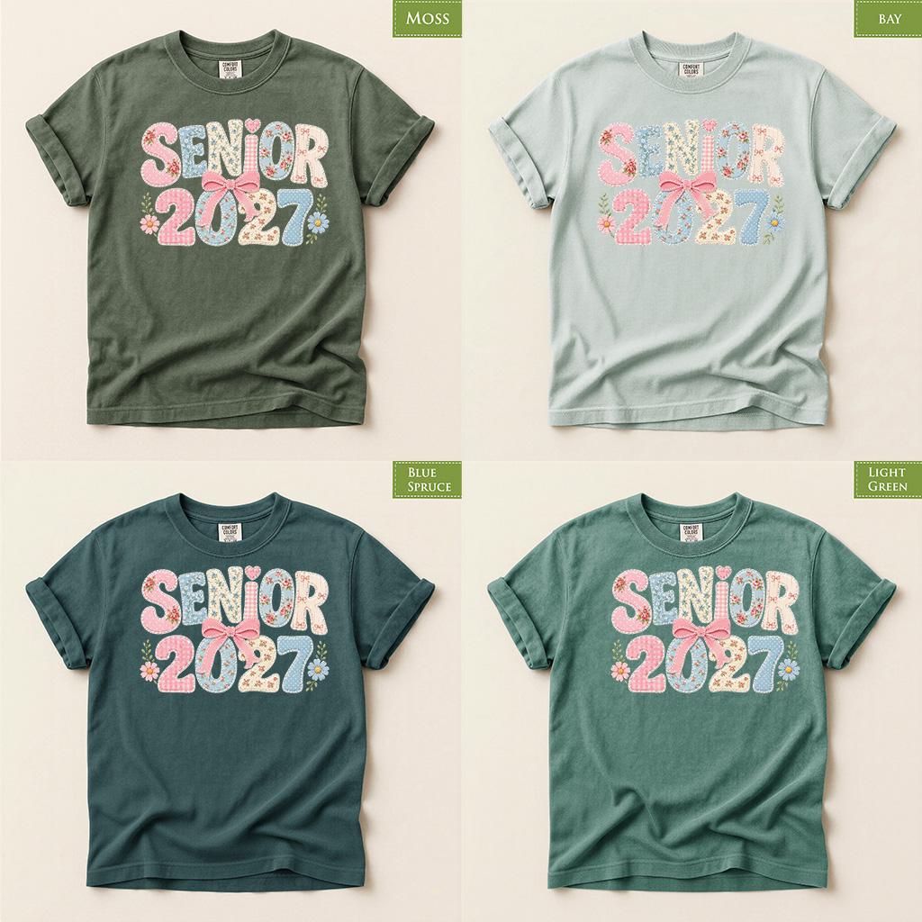 Comfort Colors® Senior 2027 Shirt, Coquette Patchwork Graduation Tee, Class of 2027 Bow Gift
