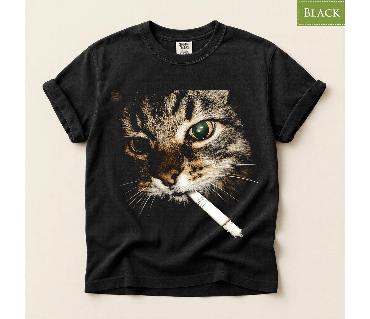 Comfort Colors® Cat Smoking Cigarette Shirt, Funny Feline Design Tee, Cat Lover Top