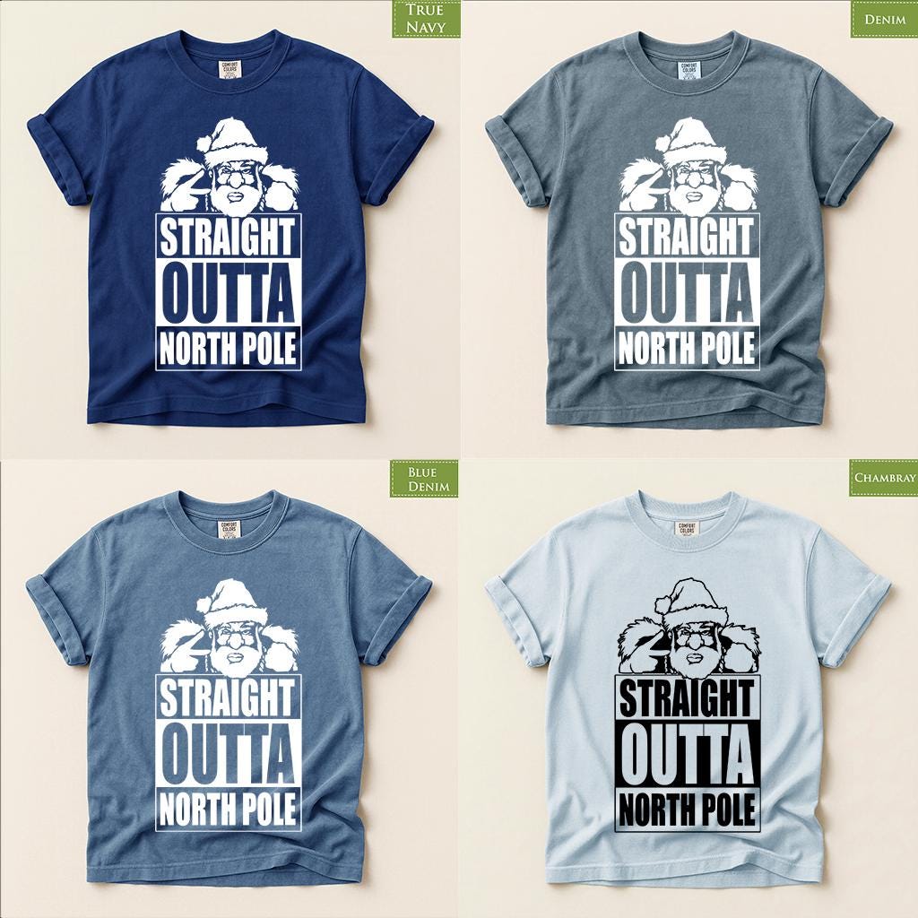 Comfort Colors® Straight Outta North Pole Shirt, Funny Santa Christmas Tee, Retro Holiday Graphic, Festive Gift