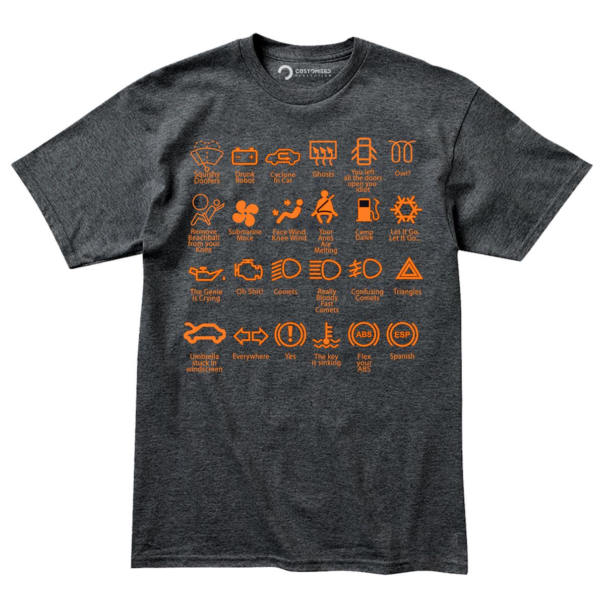 Funny Dashboard Warning Lights Shirt | Car Mechanic Humor, Parody Graphic Tee,  Automotive Gift