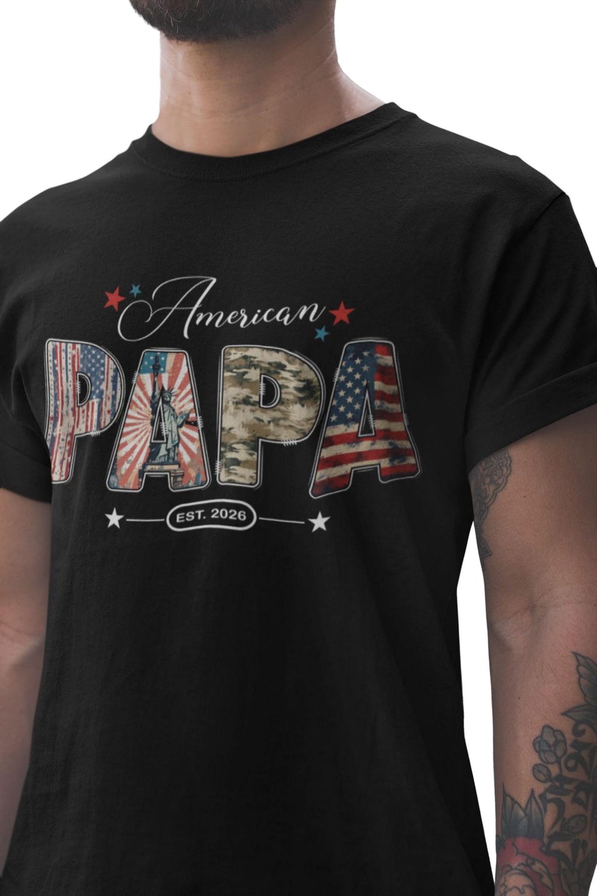 Patriotic Dad Shirt, Comfort Colors® PAPA Tee , American Flag Design