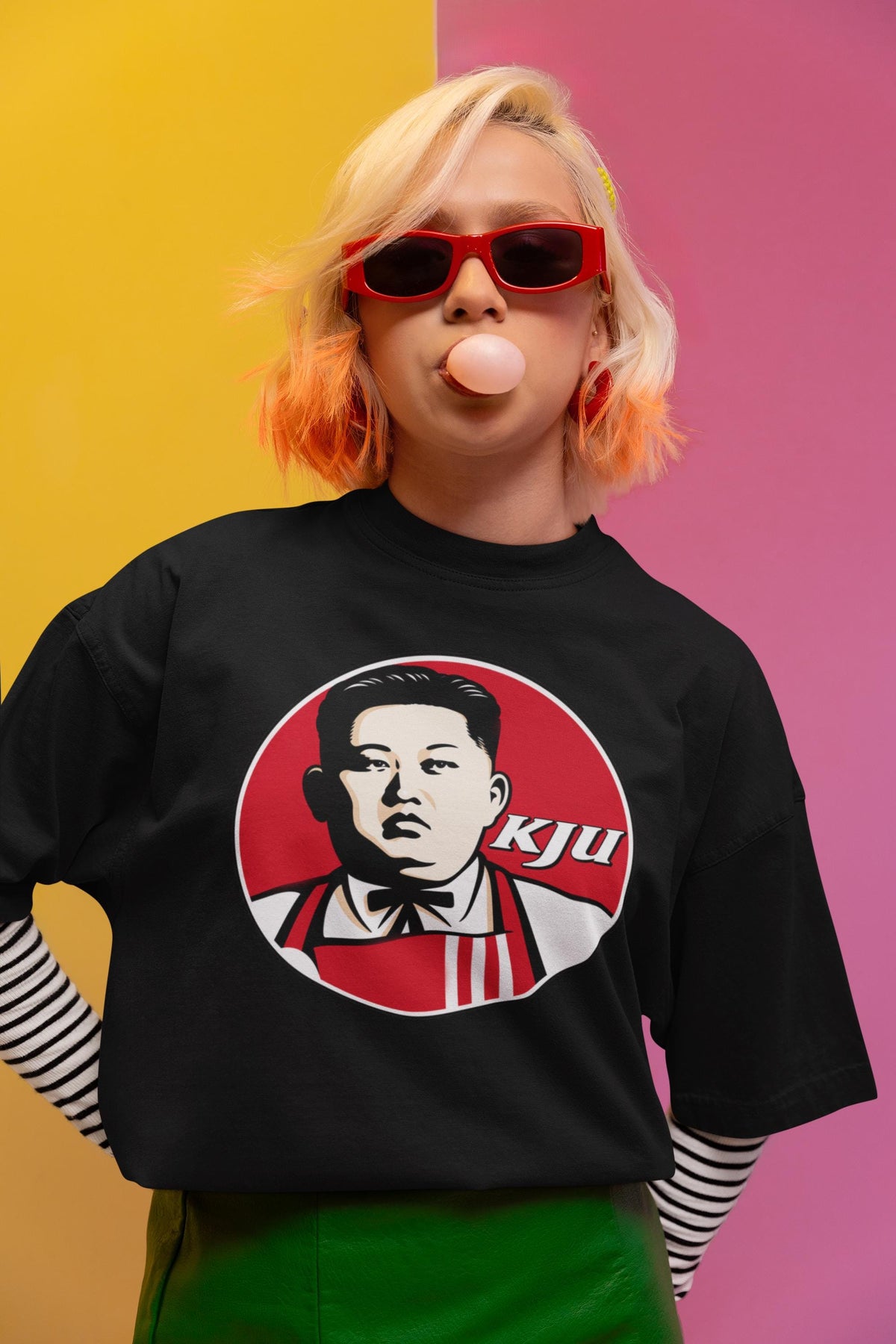 Kim Jong Un Fried Chicken Parody Shirt, Funny Dictator Chicken Logo T-Shirt, Political Satire Meme Hoodie, Funny Gag Gift Idea Sweatshirt