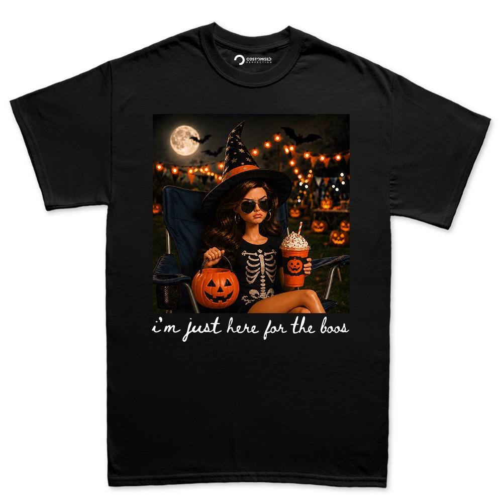 Comfort Colors® Pumpkin Spice Latte Doll Shirt, Halloween I'm Just Here for the Boos Graphic Tee, Spooky Season Fall Top