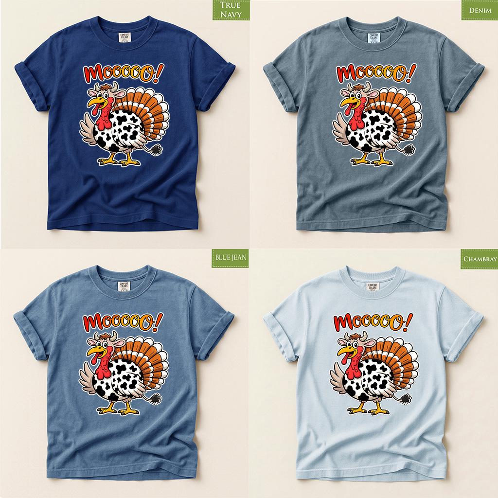 Comfort Colors® Thanksgiving Turkey Shirt, Funny Moo Turkey Tee, Fall Holiday Graphic Gift