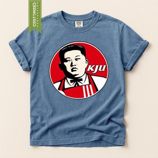 Comfort Colors® KJU Kim Jong Un Shirt, Political Parody Graphic Tee, Kentucky Fried Logo Satire - Humor Gift, Retro Inspired T-Shirt