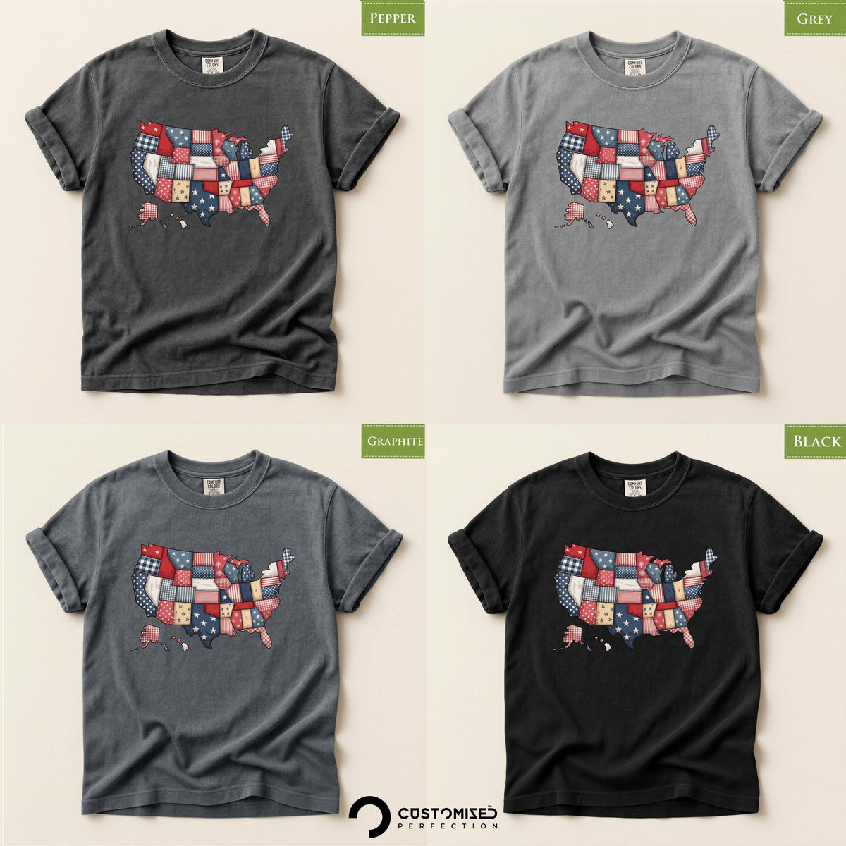 Comfort Colors® Patchwork USA Map Shirt, Stars Stripes Patriotic Tee