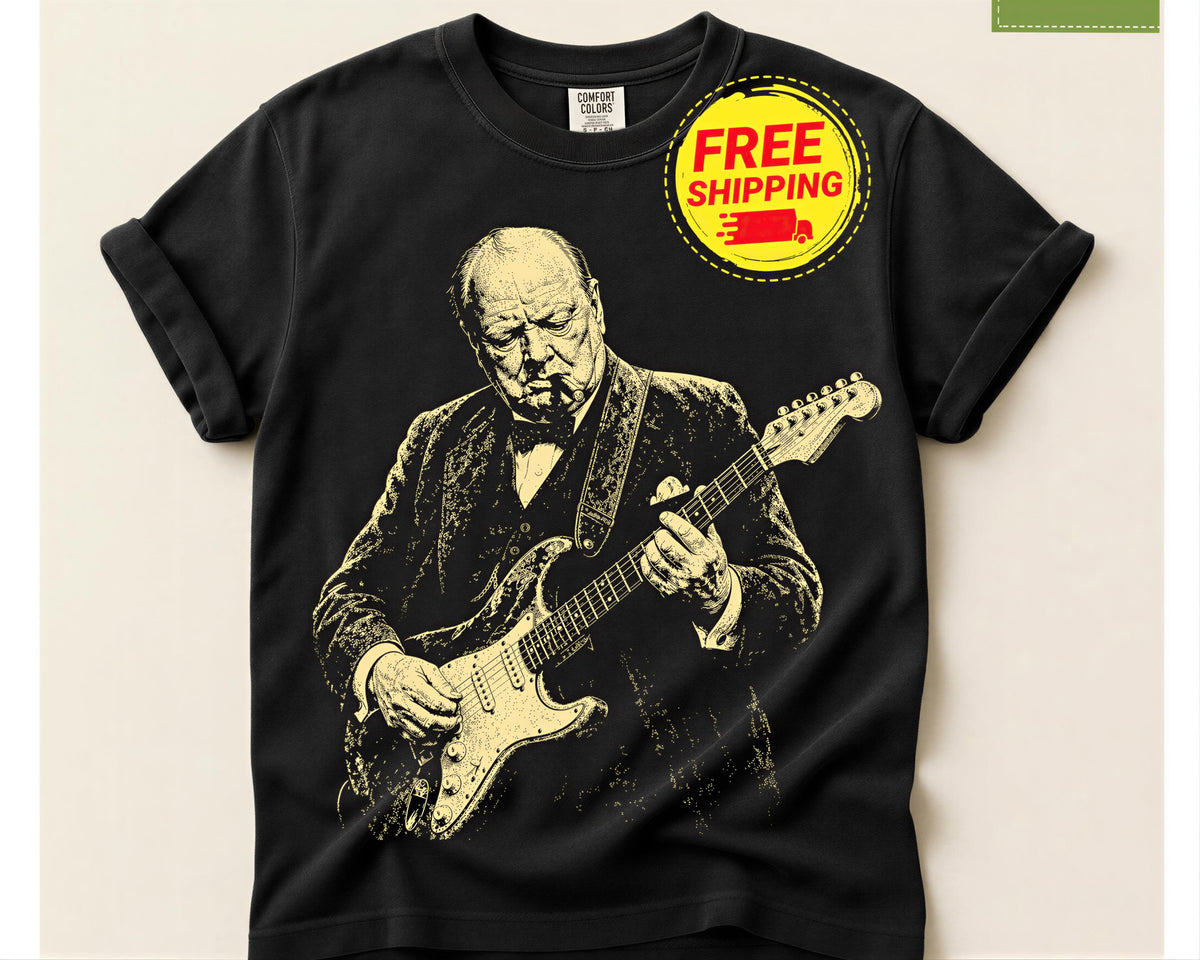 Winston Churchill Playing Guitar Shirt, Comfort Colors® Retro Political Humor Tee