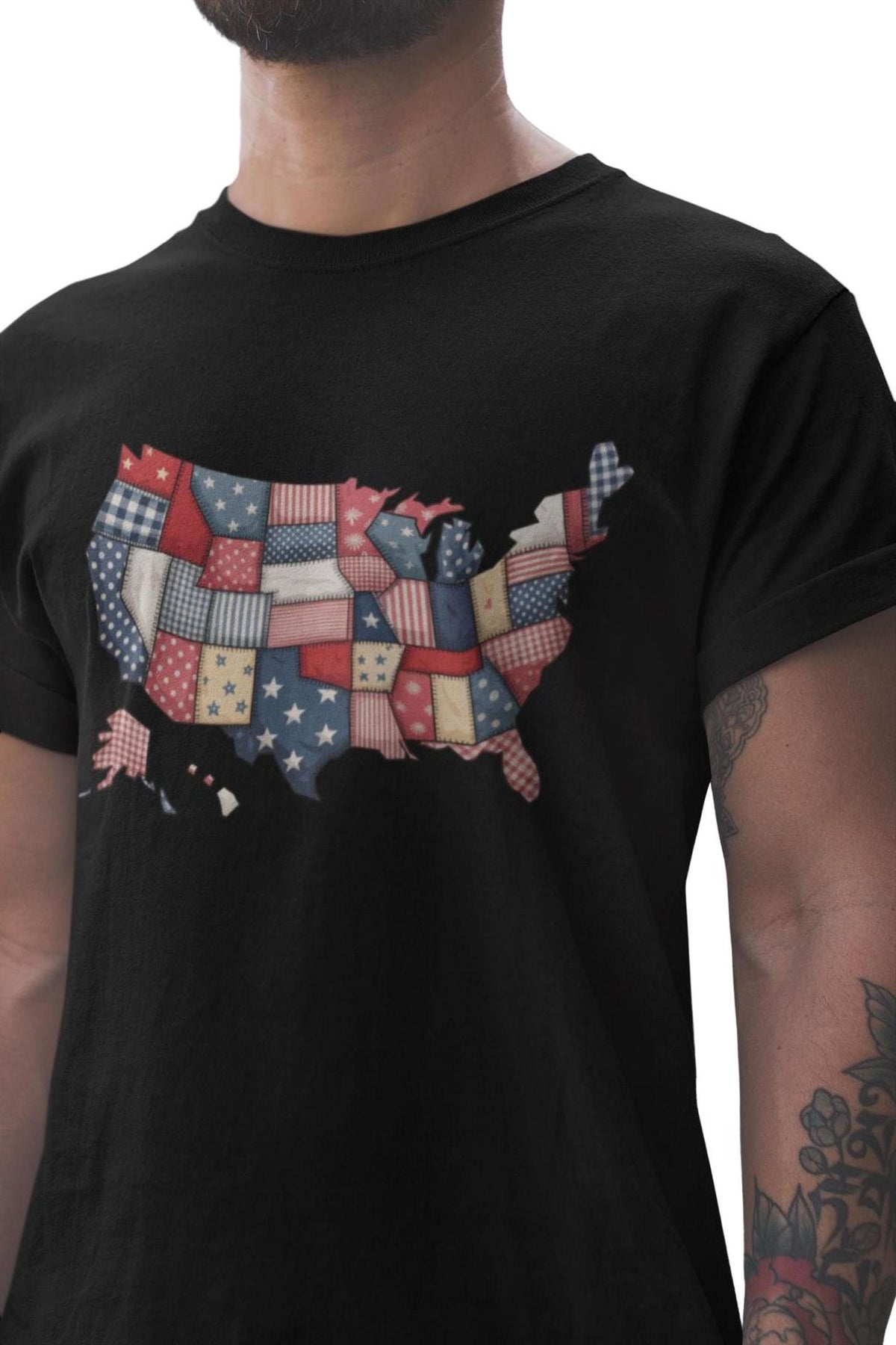 Comfort Colors® Patchwork USA Map Shirt, Stars Stripes Patriotic Tee