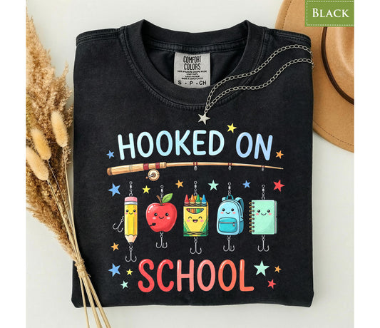 Comfort Colors® Hooked on School Fishing Teacher Shirt, Classroom Student Gift, First Day Back Tee