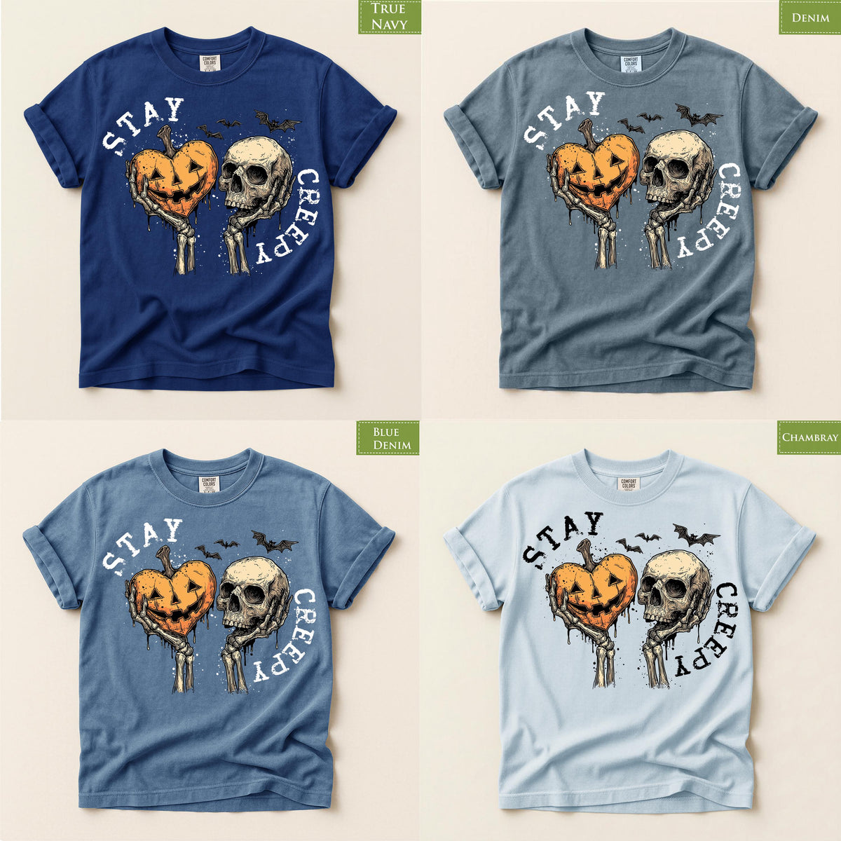 Comfort Colors® Halloween Skeleton Stay Creepy Pumpkin Graphic Tee, Spooky Season Shirt