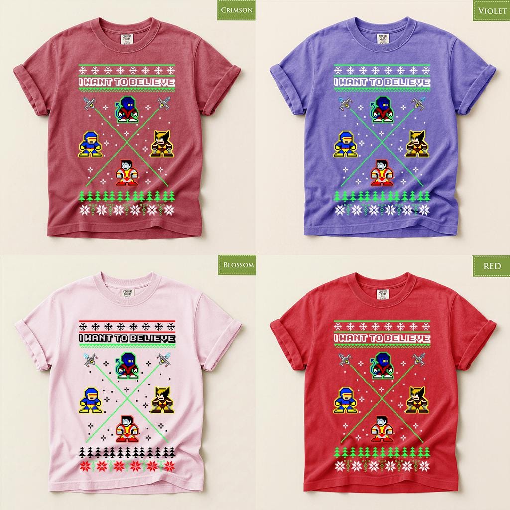 Comfort Colors® I Want to Believe Christmas Shirt, Alien Holiday Tee, Retro Pixel Art Christmas Graphic, Festive Gift