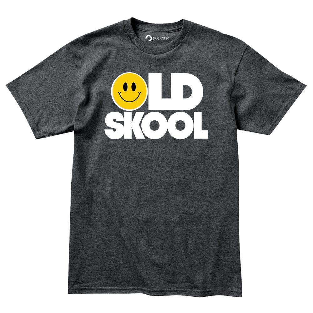 Old Skool T-shirt, Vintage Style Retro Tee, Funny Smiley Face Top