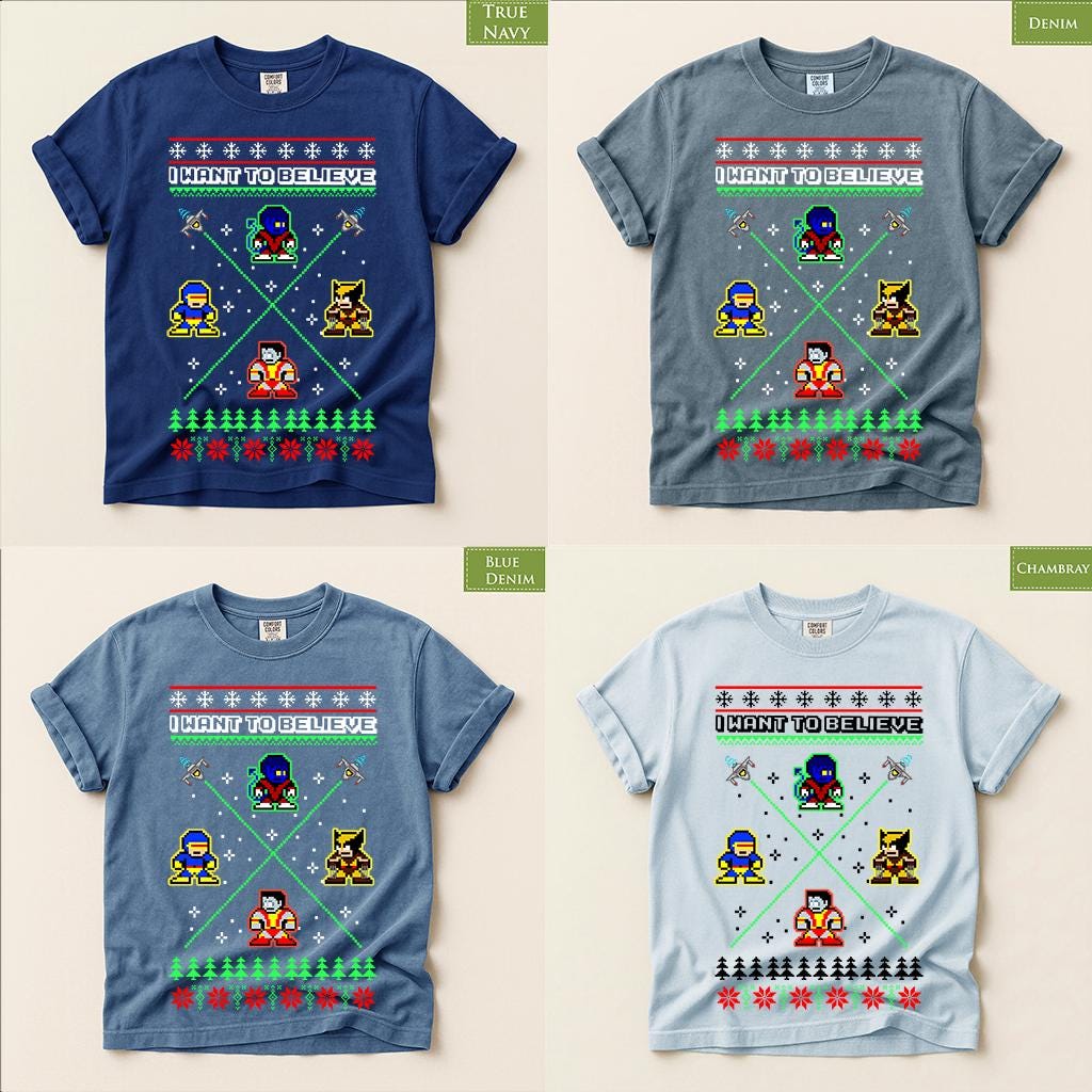 Comfort Colors® I Want to Believe Christmas Shirt, Alien Holiday Tee, Retro Pixel Art Christmas Graphic, Festive Gift