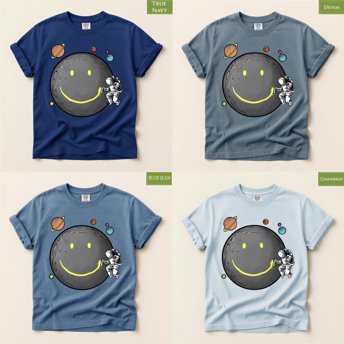 Comfort Colors® Smiley Moon T-Shirt, Astronaut Spraying Graffiti Tee, Retro Moonwalk Top