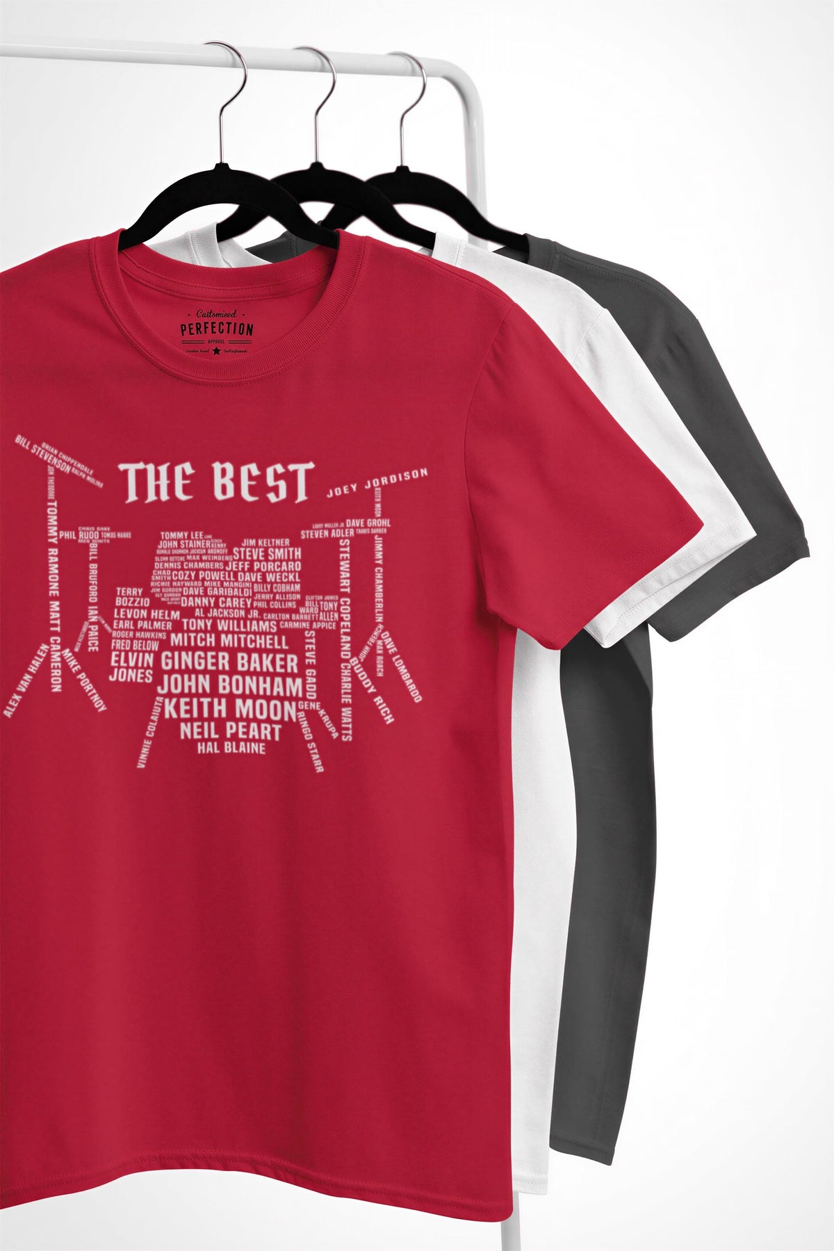 Drummer T-Shirt, Percussion Gift, Comfort Colors® Iconic Drum Set Design with Legendary Names